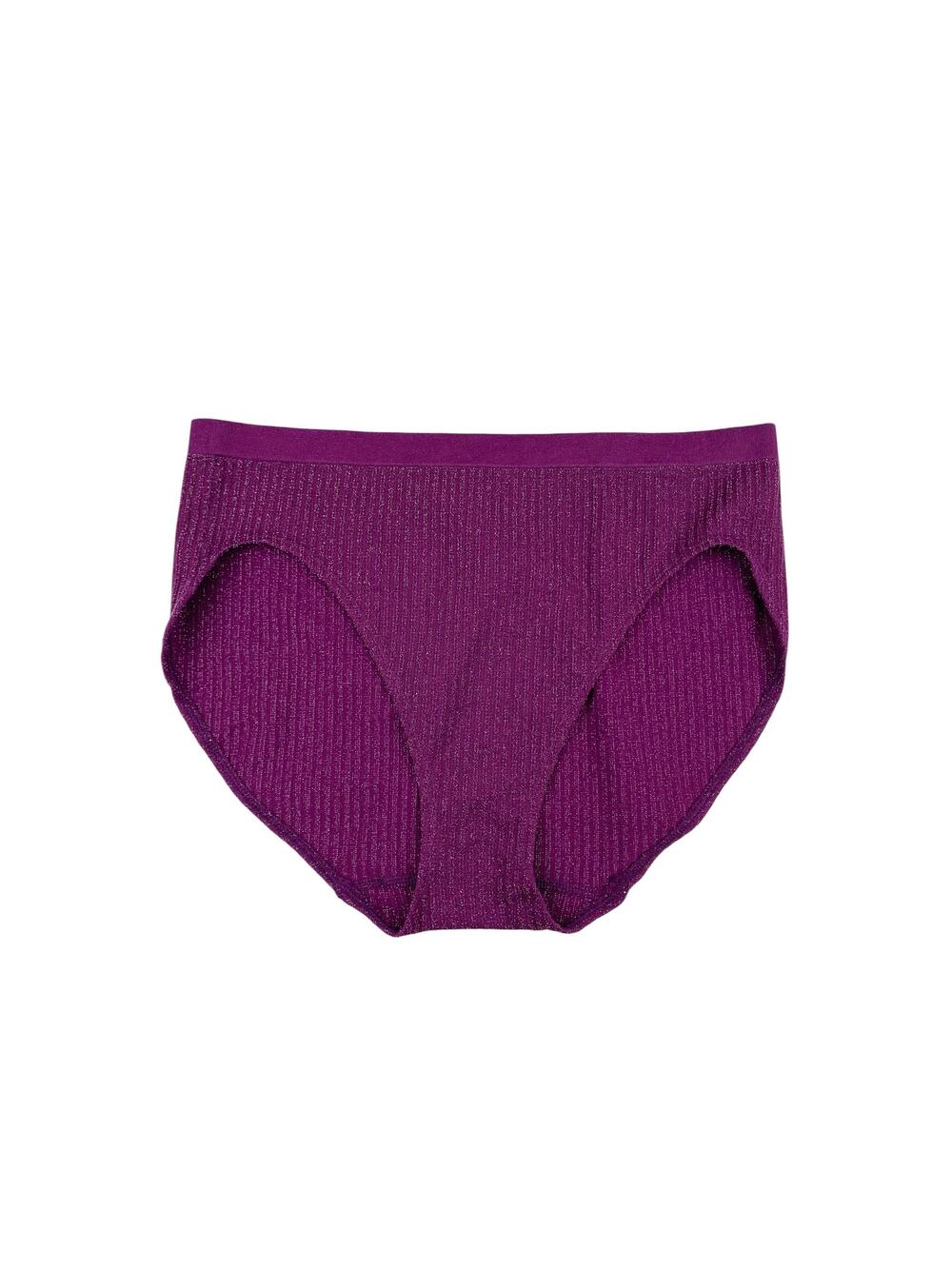 New Victorias Secret High Leg Brief Panty Purple Sparkly Ribbed Women's L